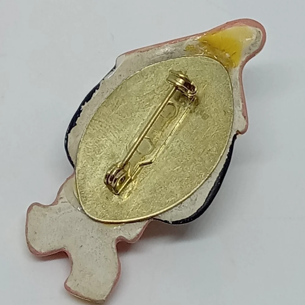 * vintage MCM ceramic pink & gold Elf Pixie Girl pin brooch
